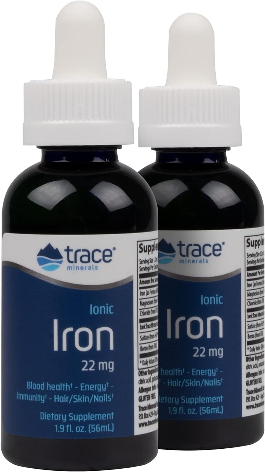 Ionic Iron, 22mg - Energy Support Supplement with Magnesium & Iron - Aid Brain Health & Immune System Function - Gluten-Free Liquid Supplement - 1.9 fl oz (2 Pack) (92 Servings)
