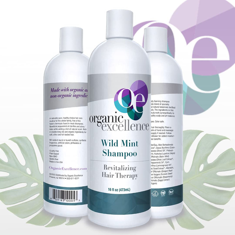 Natural Organic Shampoo, Wild Mint & Rosemary, Chemical Free, Plant-Based, Toxin-Free, Cruelty-Free, Certified Herbs & Oils For Healthy Full-Bodied Hair 16 fl. oz