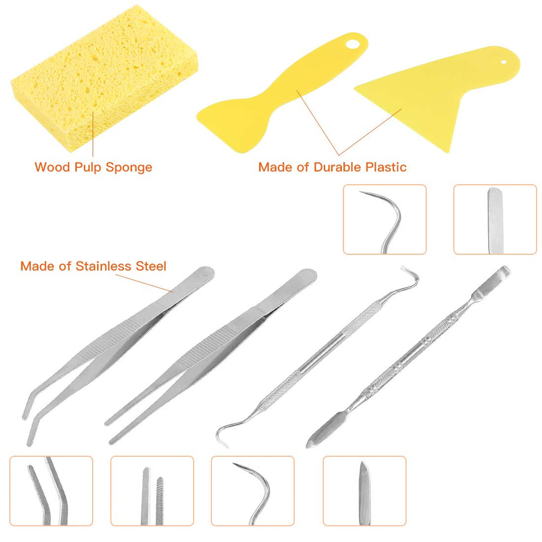 8 Pieces Mosaic Tools Set Including 200mm Heavy Duty Glass Mosaic Cut Nippers, 2 Scrapers, 2 Tweezers, 1 Double-EndedHook, 1 Spatula, 1 Sponge