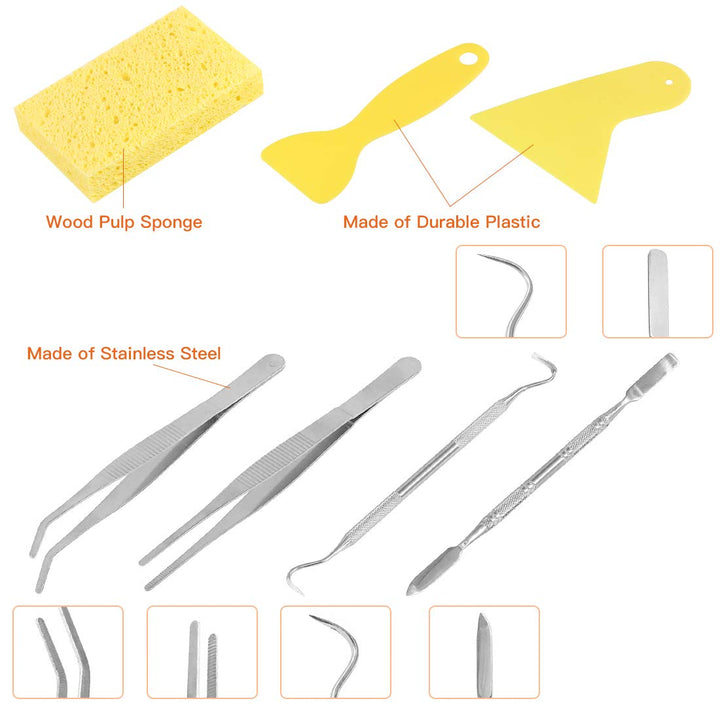 8 Pieces Mosaic Tools Set Including 200mm Heavy Duty Glass Mosaic Cut Nippers, 2 Scrapers, 2 Tweezers, 1 Double-EndedHook, 1 Spatula, 1 Sponge