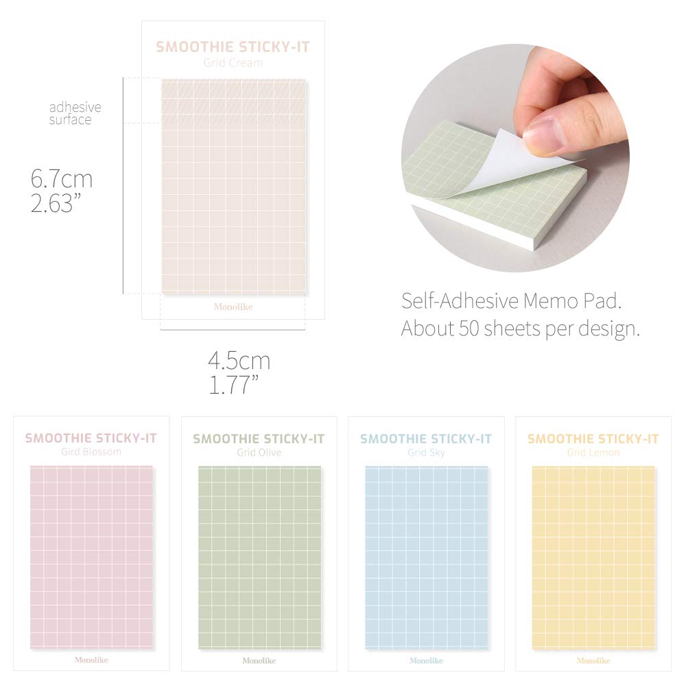Smoothie ver.2 Grid Sticky-it - 5p Set Self-Adhesive Memo Pad 50 Sheets