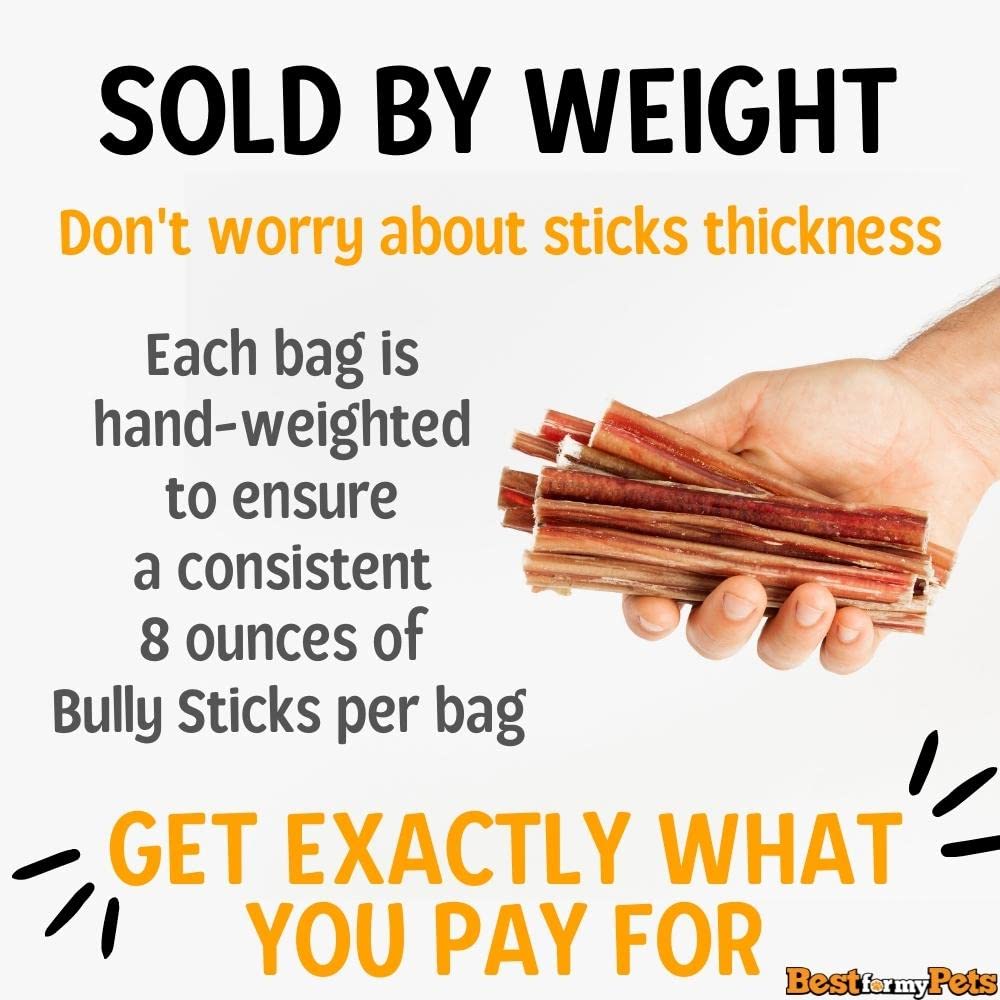 Odor Free Bully Sticks, Long-Lasting Chews to Keep Puppies and Dogs Happily Busy, All-Natural Fully Digestible, 6-Inch Long, 8-Ounce Bag