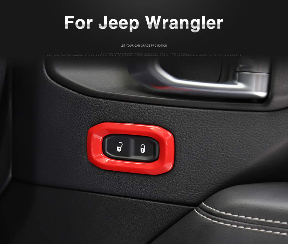 Door Lock Switch Trim Cover Interior Accessories Compatible with Jeep Wrangler 2018-2023 JL JLU Sport Sahara Rubicon & 2020-2023 Gladiator JT, Red