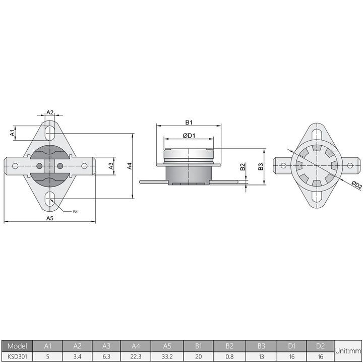 5Pcs KSD301 Thermostat Temperature Control Switch,Adjust Snap Disc Temperature Switch 105°C Normally Closed