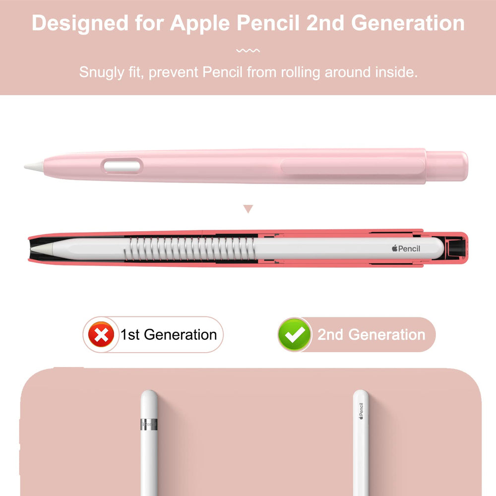 Holder Case Compatible with Apple Pencil 2nd Generation, Retractable Protective Apple Pencil Cover with Sturdy Clip, Hard PC Apple Pencil Case, Support Double-Tap,Light Pink