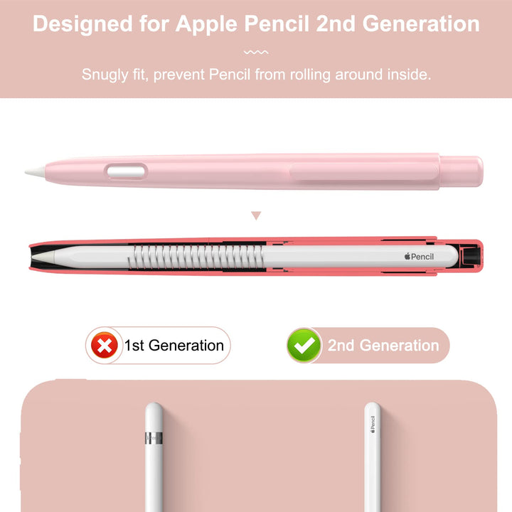 Holder Case Compatible with Apple Pencil 2nd Generation, Retractable Protective Apple Pencil Cover with Sturdy Clip, Hard PC Apple Pencil Case, Support Double-Tap,Light Pink