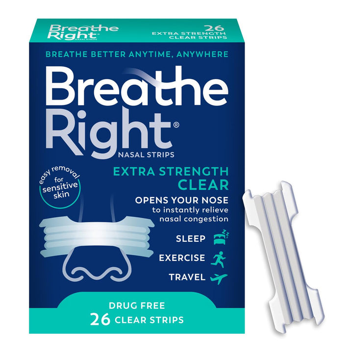 Nasal Strips | Extra Strength | Clear Nasal Strips | For Sensitive Skin | Help Stop Snoring | Drug-Free Snoring Solution & Nasal Congestion Relief Caused by Colds & Allergies | 26 Count