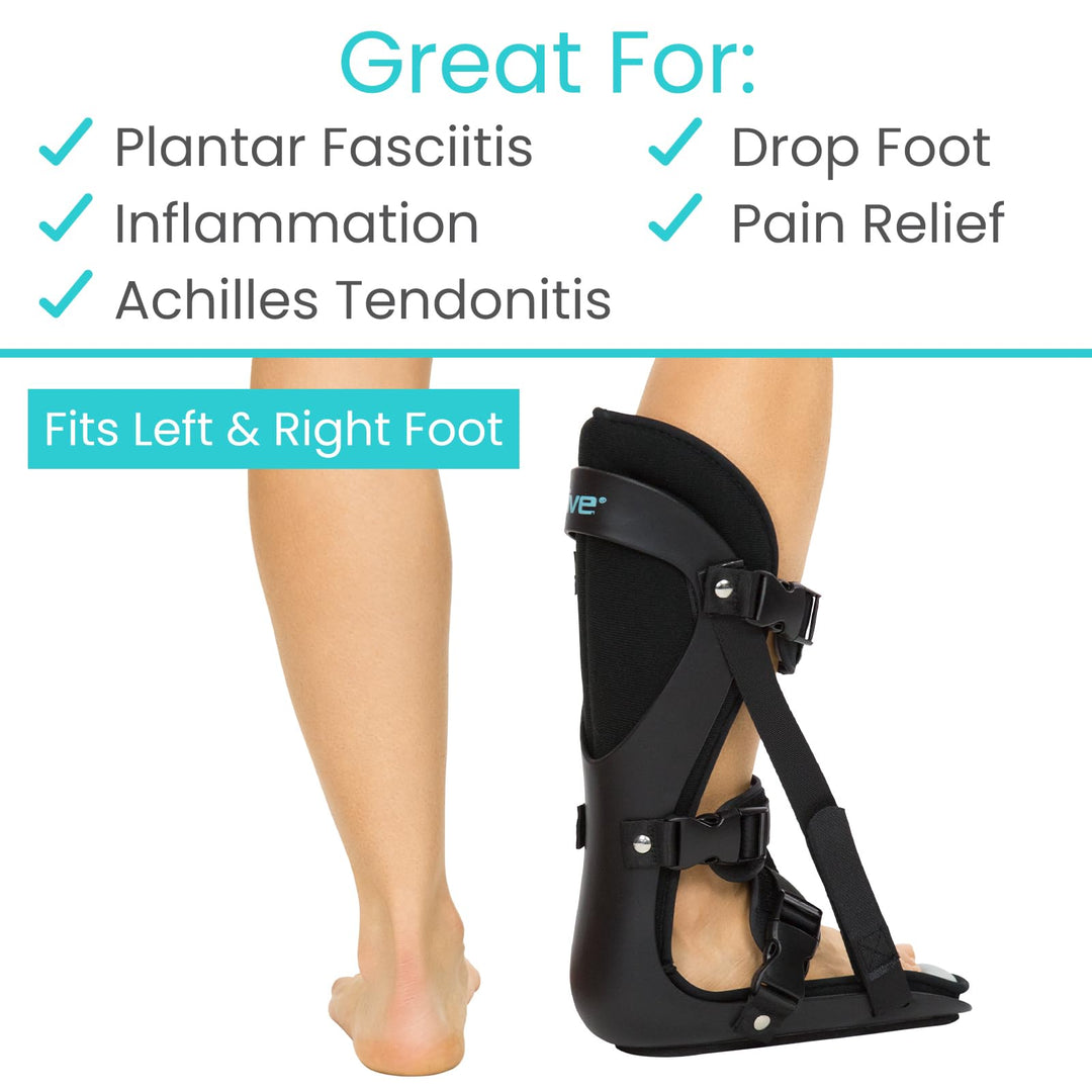 Hard Plantar Fasciitis Night Splint for Men & Women - Stabilizer Brace Relieves Inflammation - Foot Support Boot Features Adjustable Hook and Loop Straps for Achilles Pain Relief