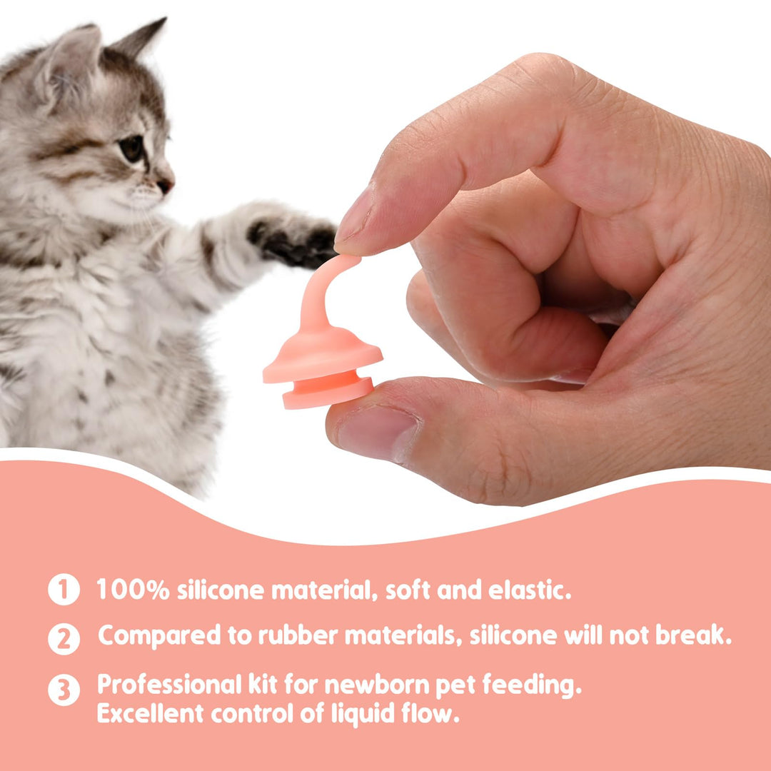 Pet Feeding Nipple for Kitten and Puppy Silicone Feeding Pacifier for Pets and Wildlife - Includes Mini, Original, Medium, Large, Double 1-10ml Oring Syringe
