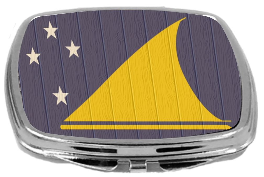 Rikki Knight Compact Mirror on Distressed Wood Design, Tokelau Flag, 3 Ounce