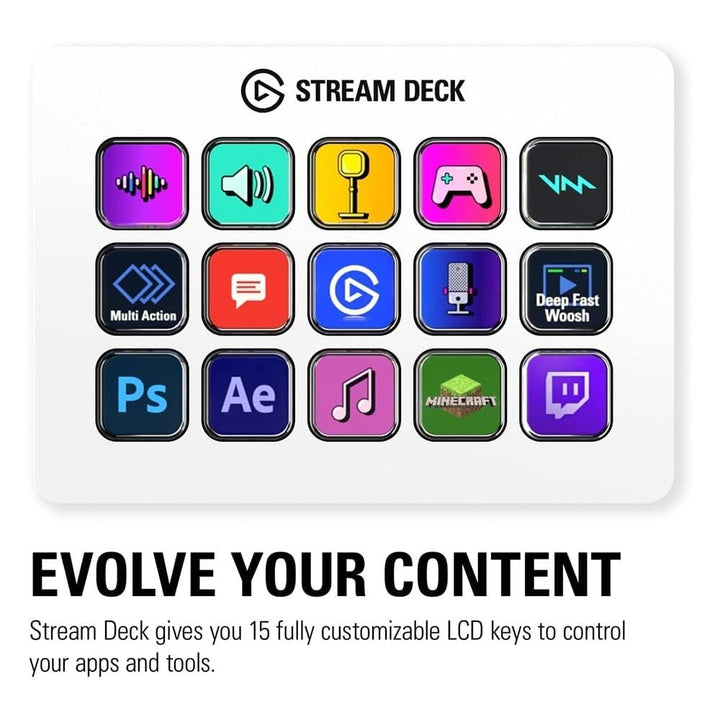 Stream Deck MK.2 White – Studio Controller, 15 macro keys, trigger actions in apps and software like OBS, Twitch, YouTube and more, works with Mac and PC