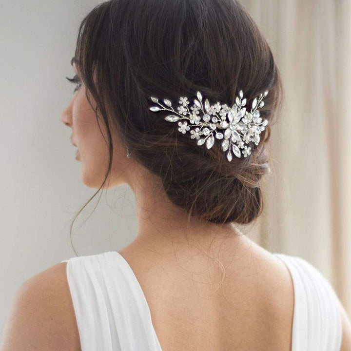 Crystal Bride Wedding Hair Comb Silver Rhinestone Flower Bridal Hair Pieces Pearl Wedding Hair Accessories for Women and Girls… (Silver)