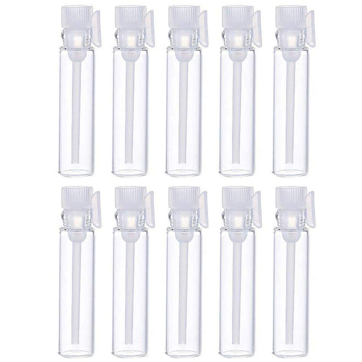 100 Pcs Empty Perfume Sample Bottles Mini Glass Refillable Sample Vial Containers with Clear Cap for Aromatherapy, Essential Oil, Fragrance and Liquid (1ml)