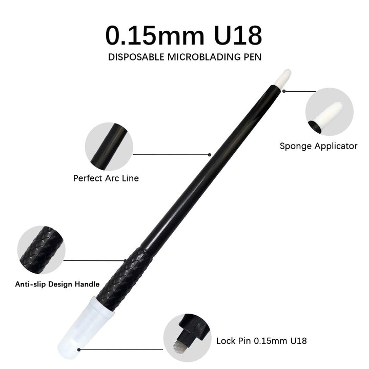 18U Shape Disposable Microblading Pen with 0.15mm Needle Blades with Pigment Sponge Eyebrows Permanent Makeup Tools (5pcs 0.15mm U18 Pens)