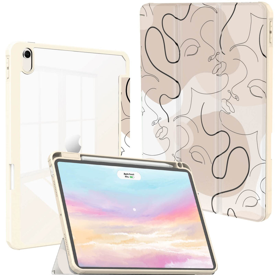 Case for iPad Air 11-inch M2 (2024), iPad Air 5th Generation Case, iPad Air 5th/4th 10.9 Inch 2022/2020 Case Clear Back with Auto Sleep & Pencil Holder for iPad Air 5/4, Line Art