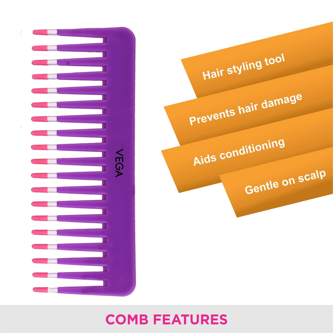 Vega Lilac Shampoo Comb (India's No.1* Hair Comb Brand) for Detangling Hair, Purple (1268)