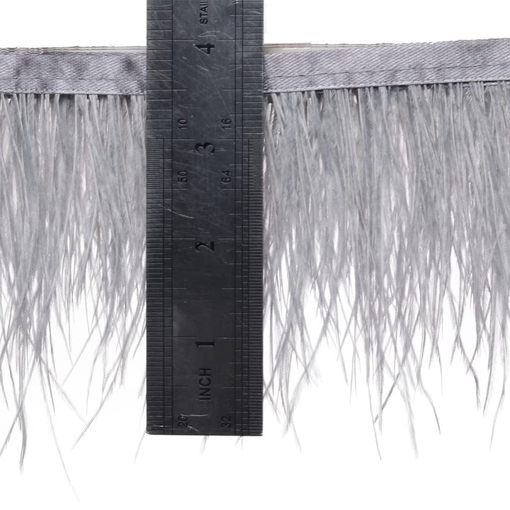 Ostrich Feathers Sewing Fringe Trim Ribbon for Crafts Clothes Accessories Latin Wedding Dress DIY 2-5 Yards 3-4inch Width (2 Yards, Gray)