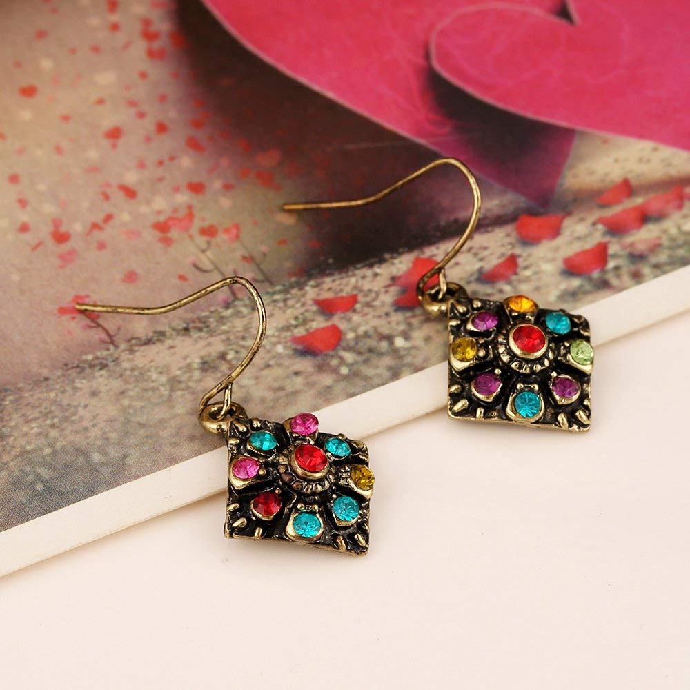 Bohemian National Style Earrings, Diamond Earrings Retro Rhinestone Ear Stud Earrings Jewelry Eardrop Gift