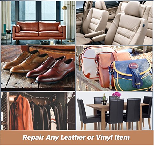 Brown Leather Repair Kits for Couches - Vinyl Repair Kit | Furniture, Car Seats, Sofa, Jacket, Purse, Belt, Shoes | Genuine, Italian, Bonded, PU, Leather |No Heat Required | Leather Repair & Restore