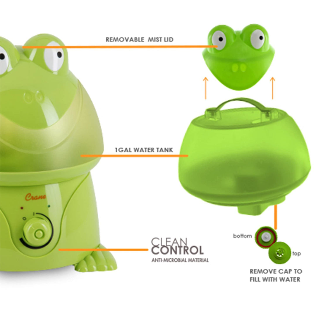 Crane USA Humidifiers - Frog Adorable Ultrasonic Cool Mist Humidifier - 1 Gallon Adjustable Mist Output, Automatic Shut-off, Whisper-Quiet Operation for Home Bedroom Office Kids & Baby Nursery