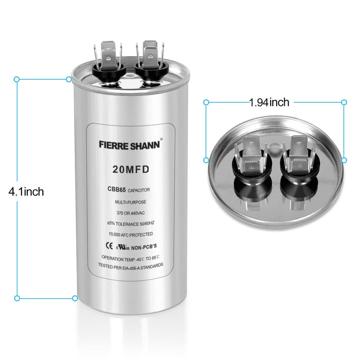20 uf/MFD Capacitor for AC, 370-440 VAC Volts CBB65 Dual Run Round Capacitors, Air Conditioner, Swimming Pool and Fan Capacitors (Optional uf/MFD)