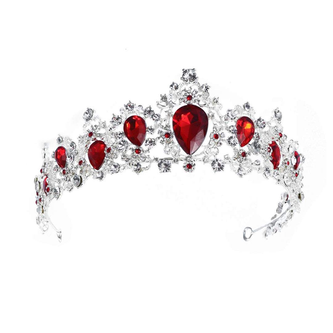 Baroque Queen Crowns Rhinestone Crystal Tiara and Crowns Headband Wedding Tiara for Women Prom Queen Crown (Silver Base, Red)