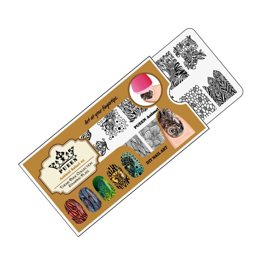 Nail Art Stamping Plate - Animal Safari 01 - Theme Park Collection 125x65mm Unique Nailart Polish Stamping Manicure Image Plates Accessories Kit - BH000713