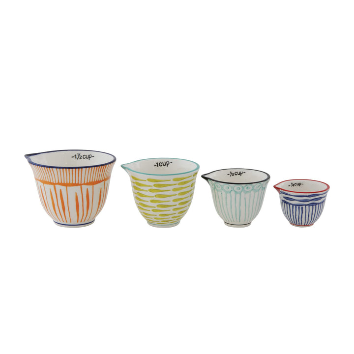 Hand Stamped Striped Stoneware Measuring Cups (Set of 4 Sizes/Designs)