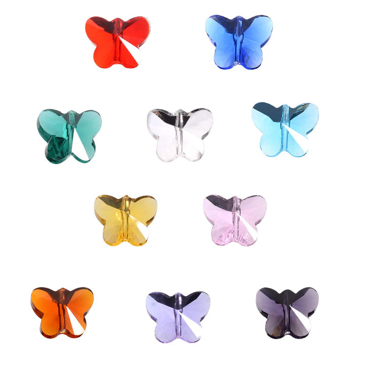 100pcs Crystal Butterfly Beads - 14mm Multicolor Glass Beads for Jewelry Making Chandelier Parts