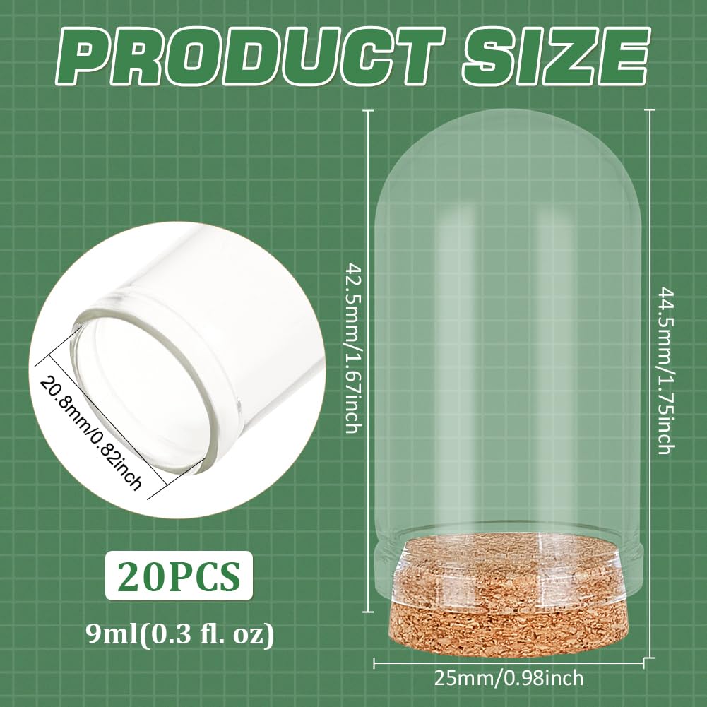 20 Pack Glass Jars Bottles 9ml Dome Cloche Cover Decoration Bottles with Cork Stoppers for Party Favors, Arts, Halloween Christmas Decor