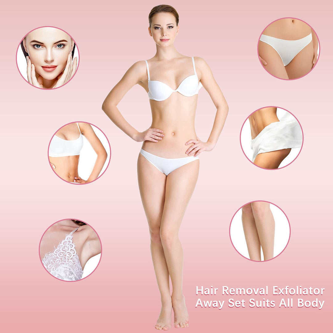 Hair Removal and Exfoliation Kit: Smooth Away Facial Hair Remover Pads (2 Sizes, 32 Pieces) and Fine Sandpaper (30 Pieces) for Women and Girls, Ideal for Lip, Body, and Crystal Depilatories