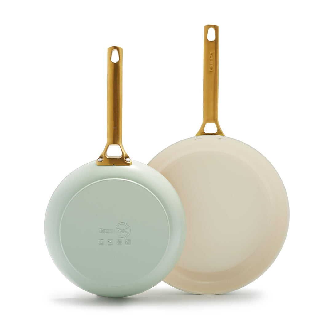 Reserve Hard Anodized Healthy Ceramic Nonstick 10 and 12 Frying Pan Skillet Set, Gold Handle, PFAS-Free, Dishwasher Safe, Oven Safe, Julep Green