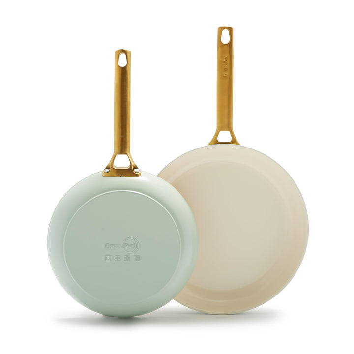 Reserve Hard Anodized Healthy Ceramic Nonstick 10 and 12 Frying Pan Skillet Set, Gold Handle, PFAS-Free, Dishwasher Safe, Oven Safe, Julep Green