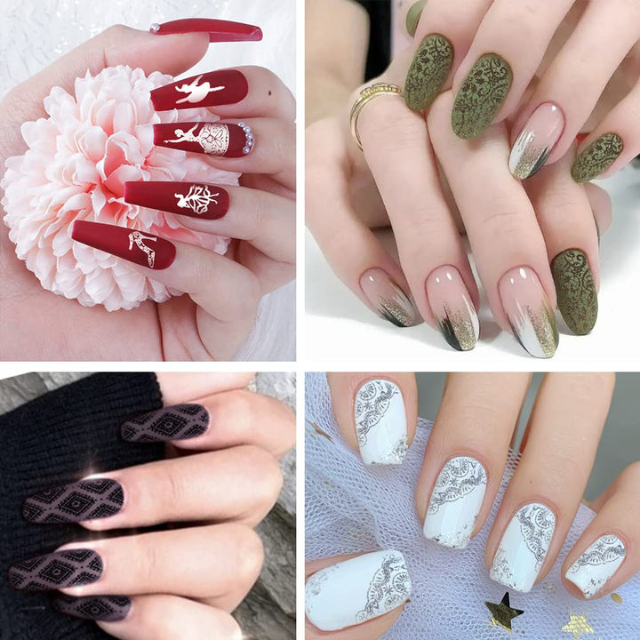 5pcs Nail Stamping Plates + 1 Stamper + 1 Scraper Lace Flower Animal Pattern Nail Art Stamp Stamping Template Image Plate Nail Art Stamper Scraper Nails Tool
