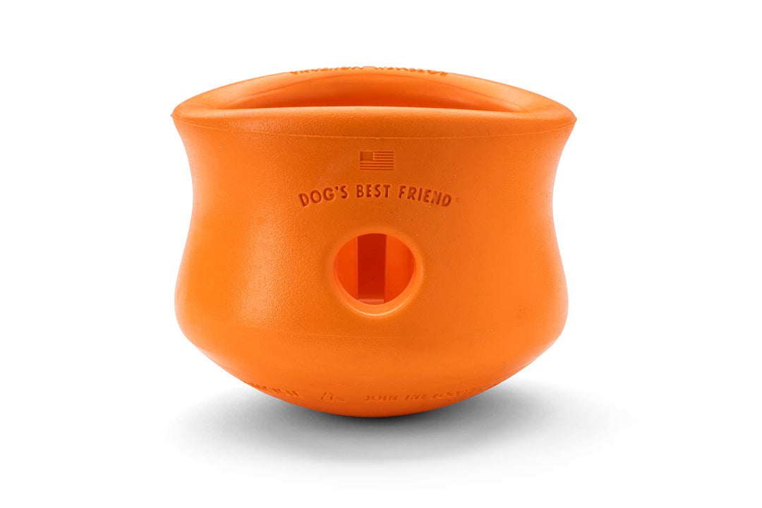 West Paw Zogoflex Toppl Treat Dispensing Dog Toy Puzzle – Interactive Chew Toys for Dogs – Dog Toy for Moderate Chewers, Fetch, Catch – Holds Kibble, Treats, Large 4, Tangerine