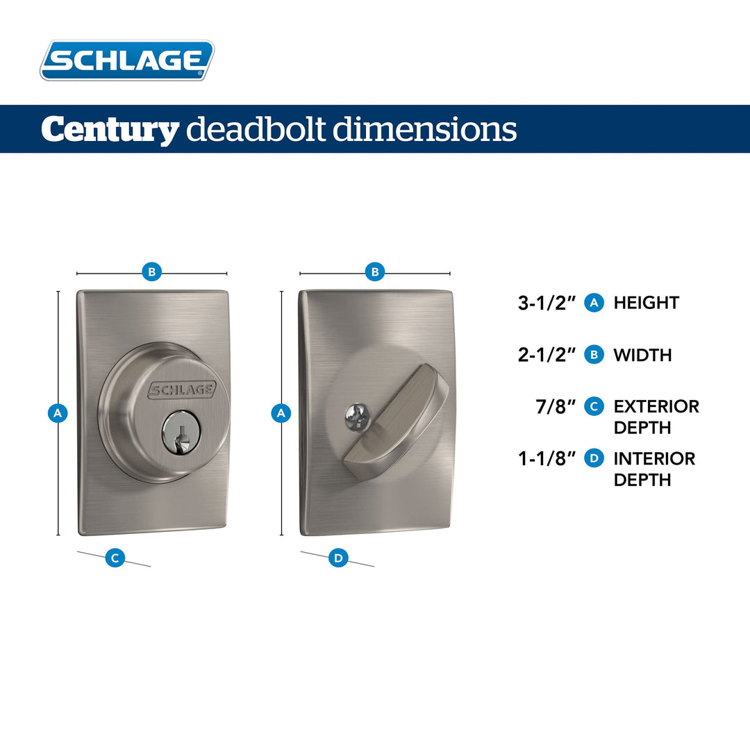 Lock Company Single Cylinder Deadbolt with Century Trim, Bright Chrome (B60 N CEN 625)