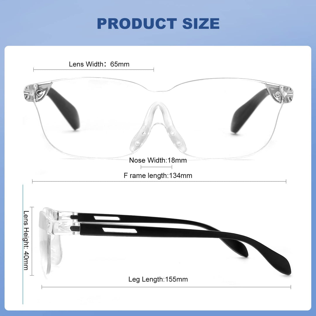 Magnifying Glass with Light for Close Work 160% Lighted Magnifying Eyeglasses Rechargeable Led Lights for Readers Women Men Reading Small Prints Labels Hobbies (Black, 1.6X 2pack)