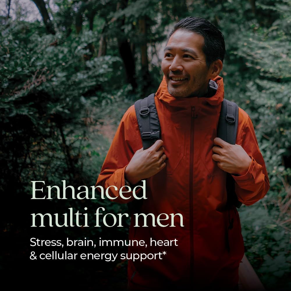 Men's Multivitamin Advanced Formula for Stress, Brain, Immune, Heart & Energy Support, Higher Levels of Whole-Food Fermented Essential Nutrients for Men + Selenium + B Vitamins, 72 ct