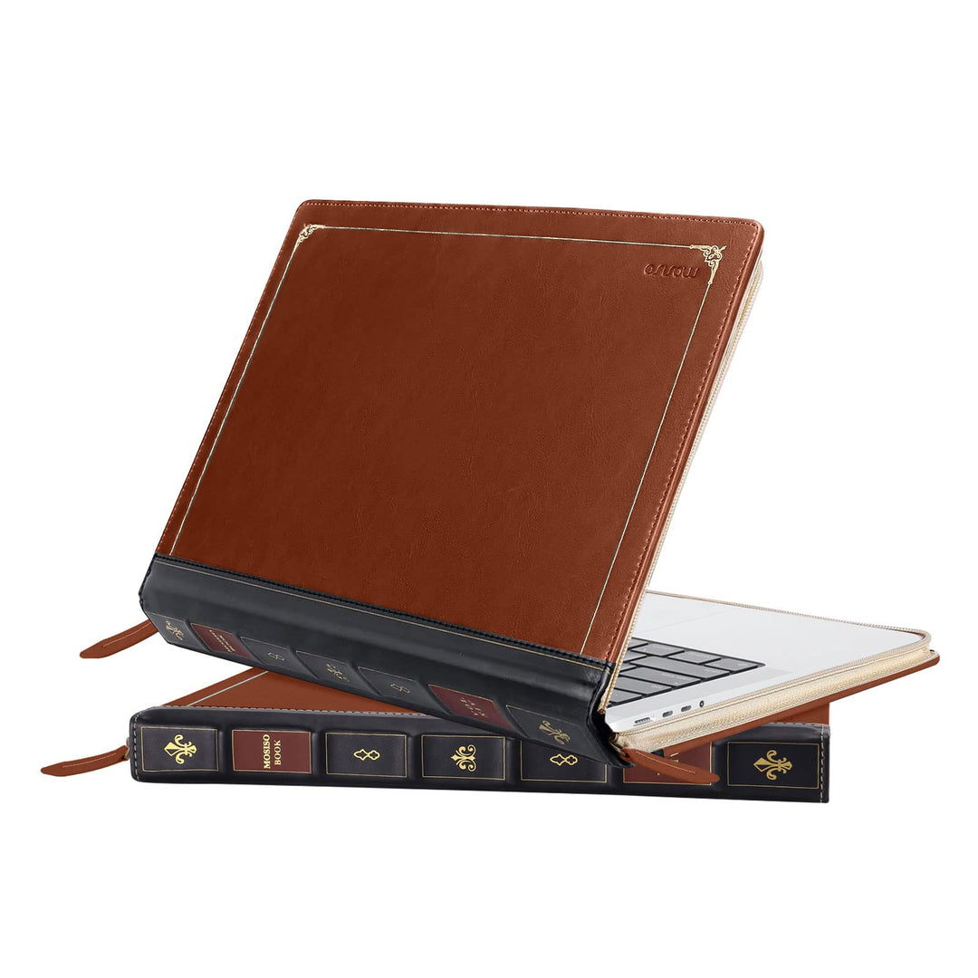 Compatible with MacBook Pro 14 inch Case 2024 2023 2022 2021 M4 A3112 A3185 A3401 M3 A2918 A2992 M2 A2779 M1 A2442, PU Leather Laptop Sleeve Vintage Zippered Protective Case Cover, Brown