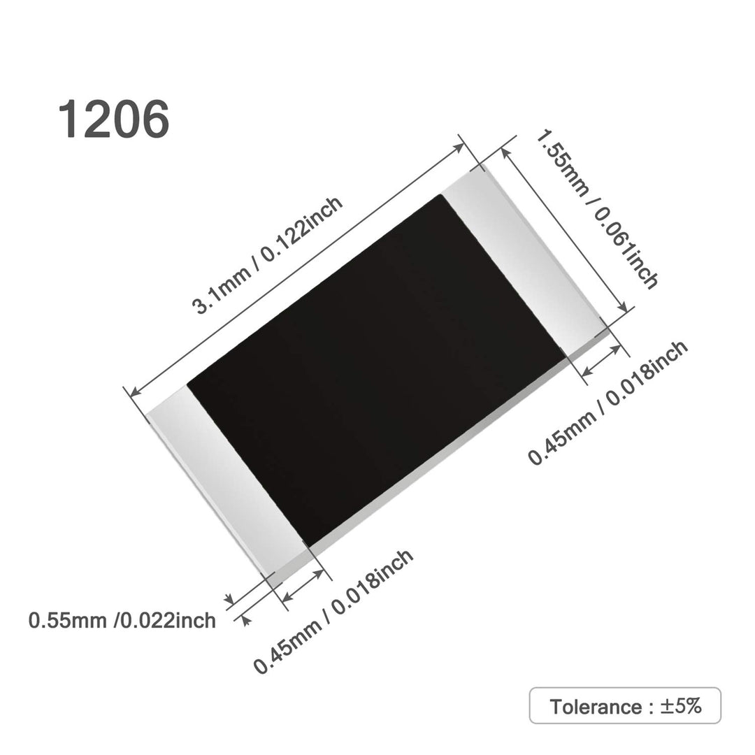 Chanzon 1200pcs 1206 SMD Resistor Kit 0-10M O ohm 60 Values 1/4W 0.25W ±1% Tolerance Thick Film 0-10MR SMT Chip Resistors Rohs Certificated