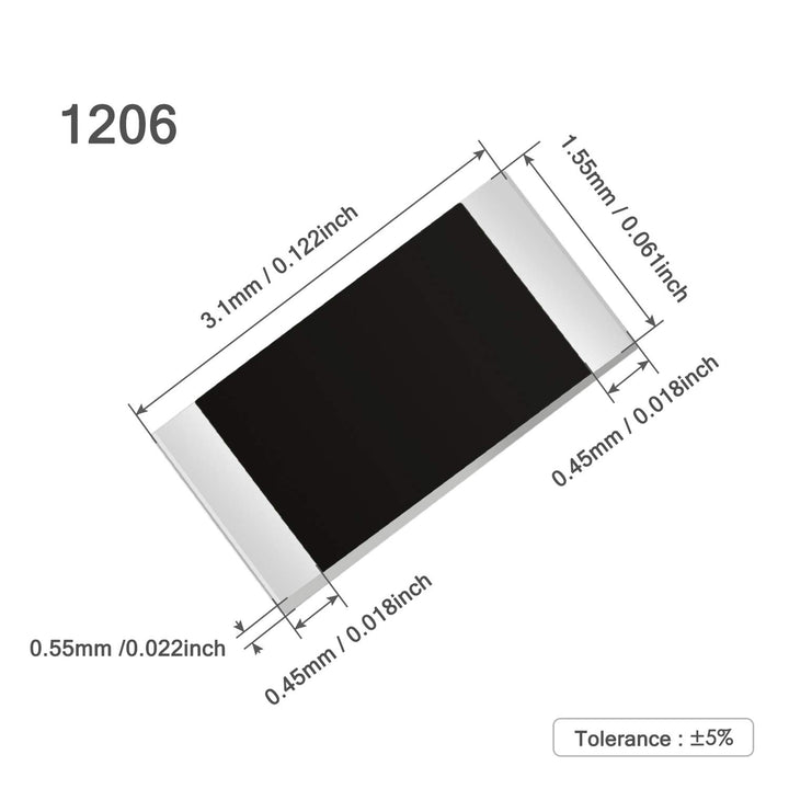 Chanzon 1200pcs 1206 SMD Resistor Kit 0-10M O ohm 60 Values 1/4W 0.25W ±1% Tolerance Thick Film 0-10MR SMT Chip Resistors Rohs Certificated