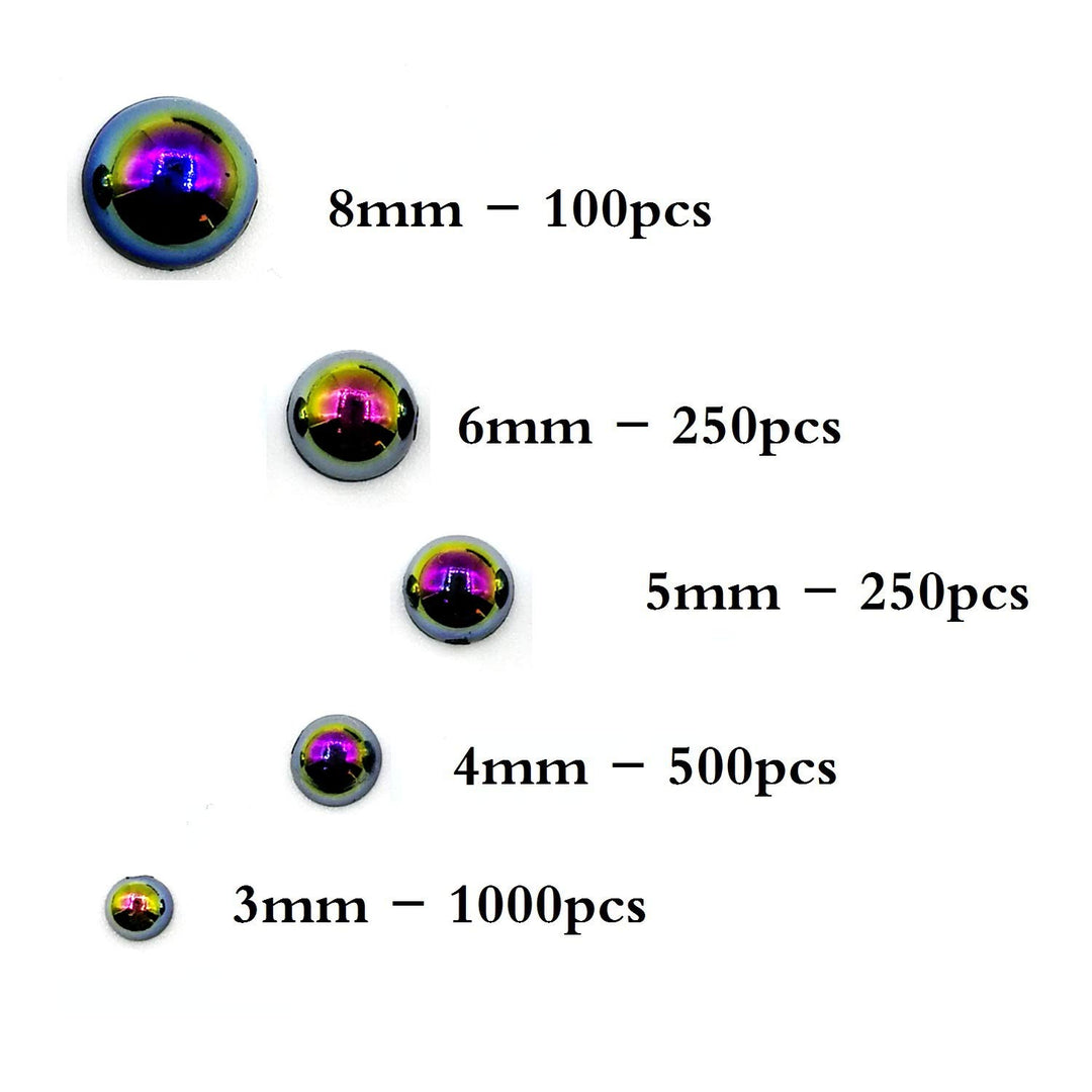 Amaney 2100pcs Black AB Satin Luster ABS Imitation Pearls Half Round Pearls Assorted Mixed Sizes 3/4/5/6/8mm Flatback Pearl Beads DIY Material (Black AB)