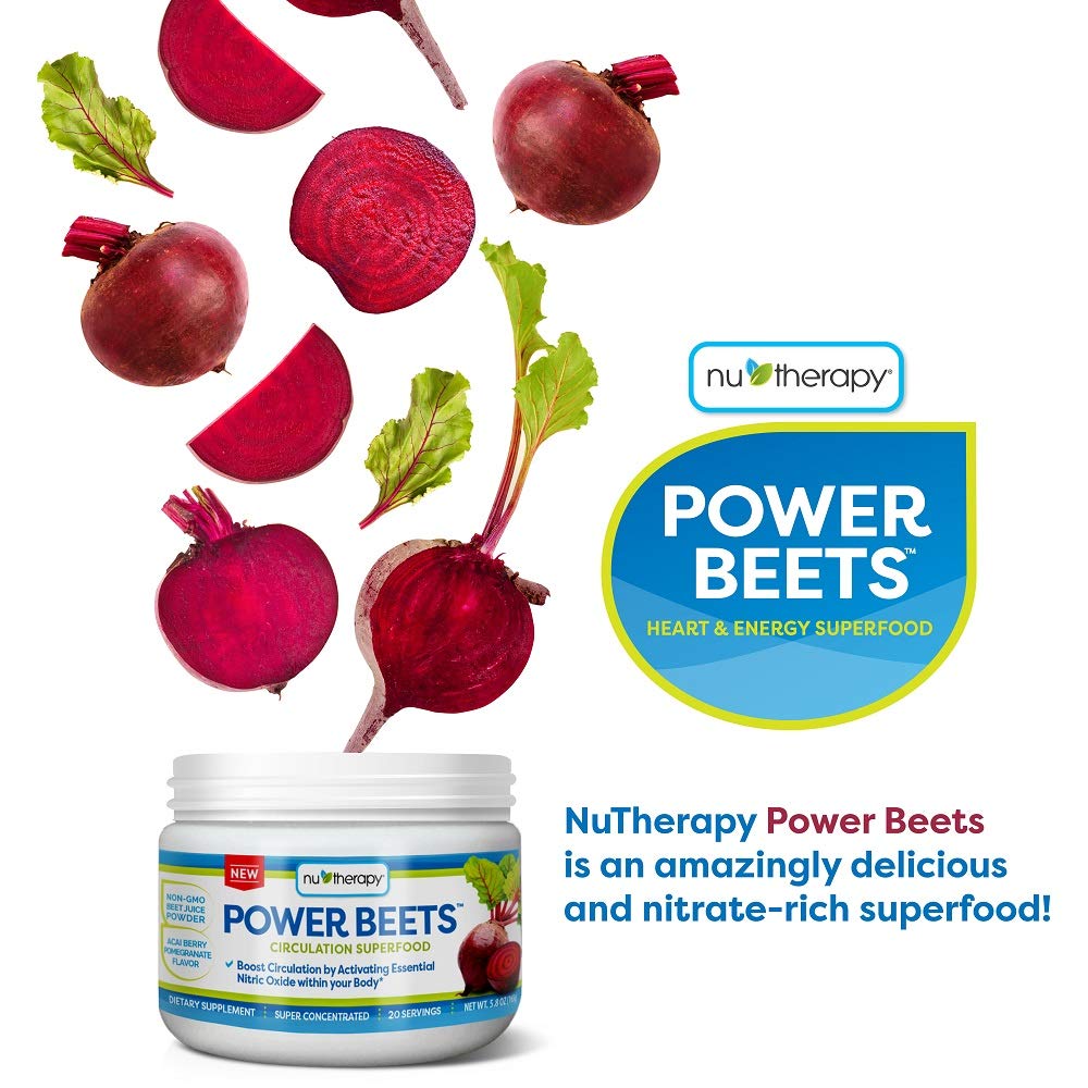 Nu-Therapy Power Beets - Super Concentrated Circulation Superfood - Dietary Supplement – Delicious Acai Berry Pomegranate Flavor – Non-GMO Beet Juice Powder - 30 Servings, red, 5.8 Ounce (Pack of 1)