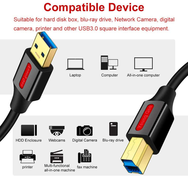USB 3.0 Cable A Male to B Male 20 ft,Superspeed USB 3.0 Type A to B Male Cable Compatible with Printers,Docking Station,External Hard Drivers,Scanner,USB Hub and More Devices (20FT/6M)