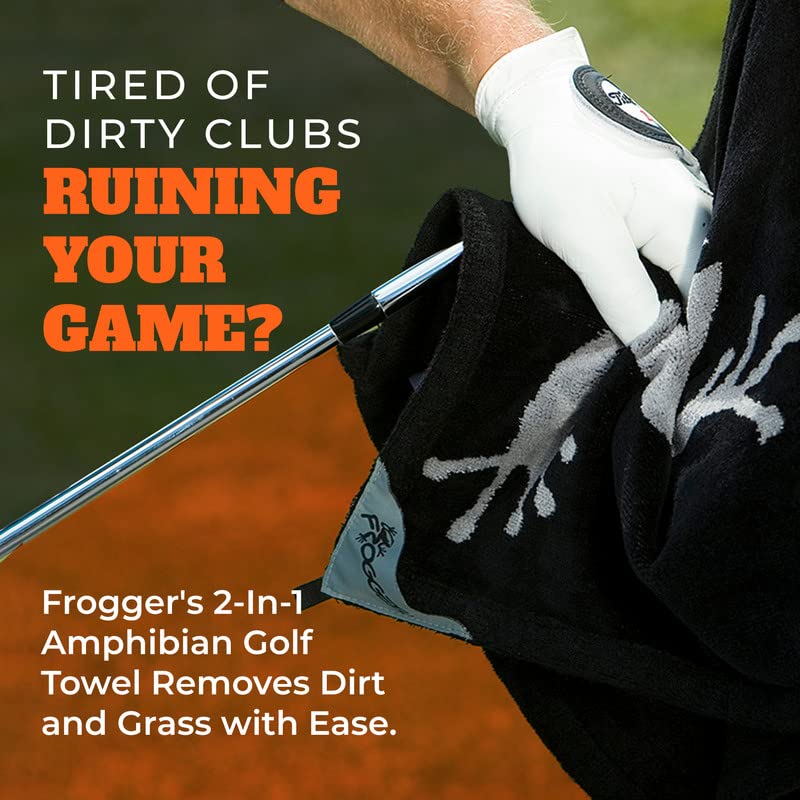 Amphibian Golf Towel with Wet and Dry Technology, Black/Grey - Golf Bag Accessory for Men and Women with Carabiner Clip