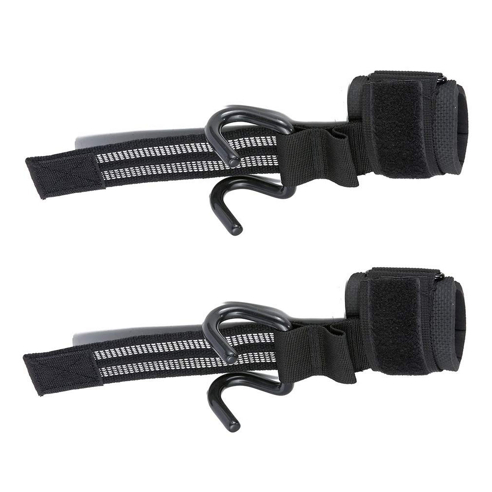 Heavy Duty Strap with pro Metal Lifting Steel Hooks Improves Grip for Weightlifting, Powerlifting, Bodybuilding & Deadlift - Neoprene Padded Wrist Wraps Provides Support for Men & Women