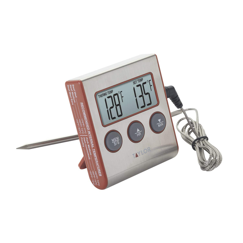 Instant Read Wired Probe Digital Meat Food Grill BBQ Cooking Kitchen Thermometer with Timer Alarm, Red