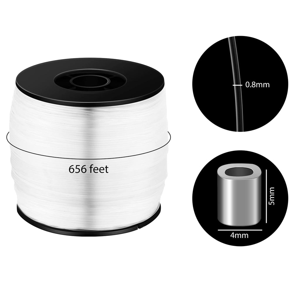 Strong Clear Picture Hanging Wire Invisible Picture Frame Wire Fishing Wire up to 100 Lbs 656 Feet Monofilament Fishing Line with Aluminum Crimping Loop Sleeves(1 Roll,0.8 mm)