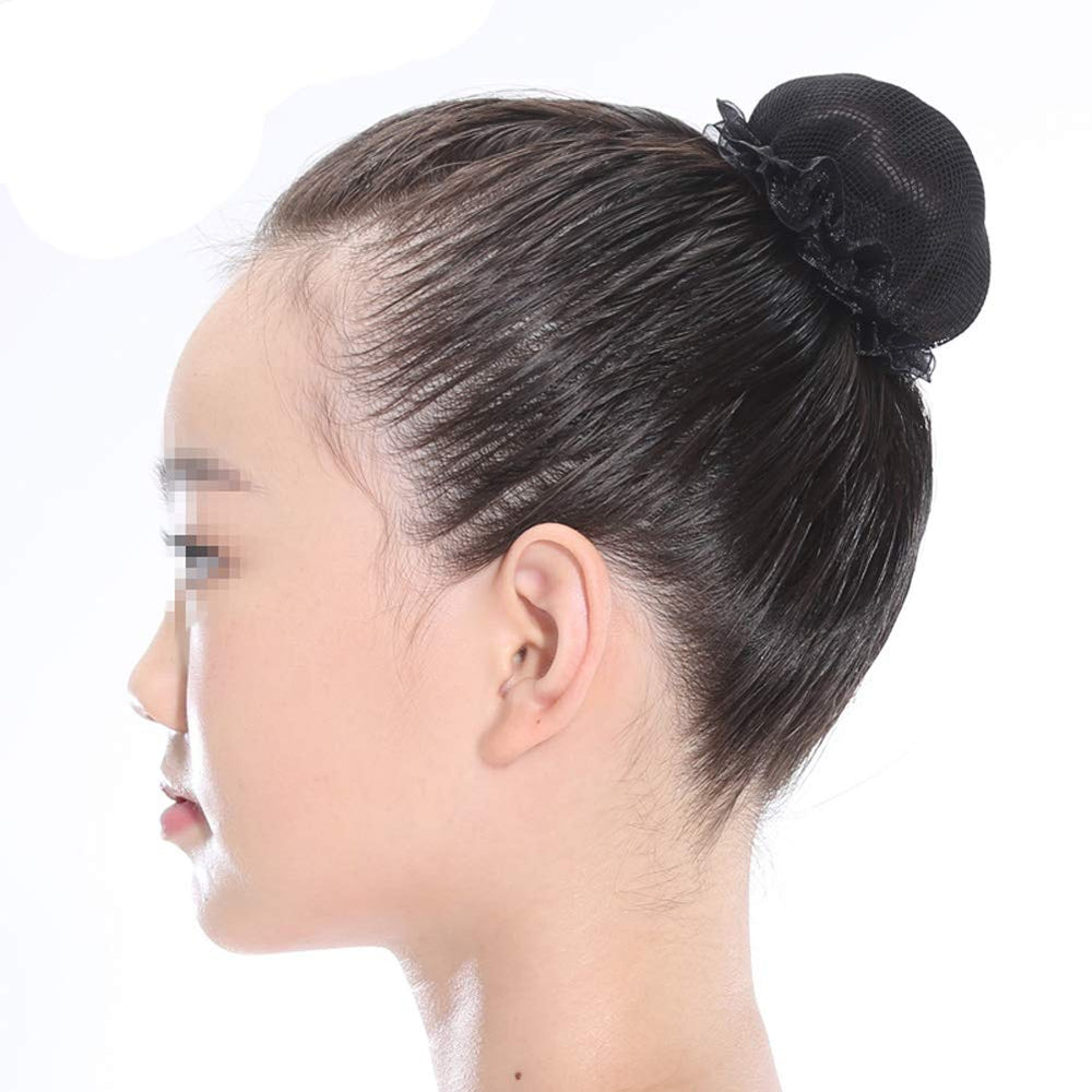 8Pcs Reusable Bun Hair Nets Elastic Flower Edge Hairnet For Ballet Bun Cover Dance Skating Gymnastics Performance Dancers Hair Accessories, Black