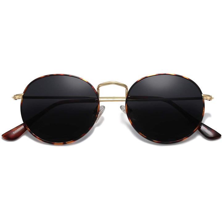 Small Round Polarized Sunglasses for Women Men Classic Vintage Retro Shades UV400 SJ1014, Havana/Grey